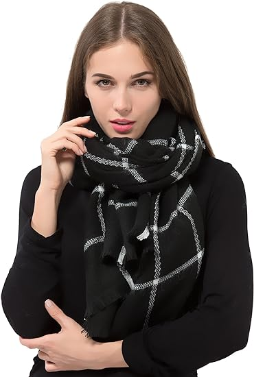 Women Oversized Warm Winter Tartan Checked Shawl Wrap Scarf