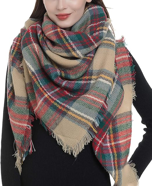 Women Plaid Blanket Scarf Long Scarves Winter Tartan Gift
