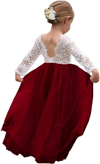 Full-Length Straight Tulle Lace Back Party Flower Girl Dress