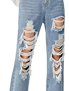 Girl Figure Graphic Print High Waist Ripped Jeans Casual