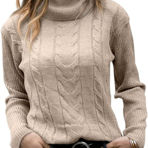 Women Turtleneck Long Sleeve Cable Knit Sweaters