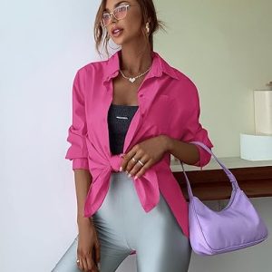 Long Sleeve Button Down Drop Shoulder Causal Blouse  Tops