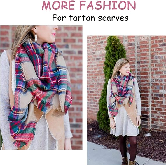 Women Plaid Blanket Scarf Long Scarves Winter Tartan Gift - Image 5
