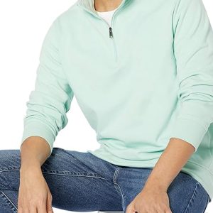 Mint green Men Lightweight French Mock Neck Sweatshirt