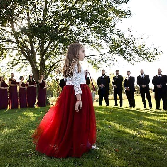 Full-Length Straight Tulle Lace Back Party Flower Girl Dress - Image 2