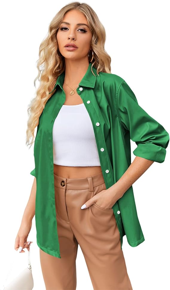 Jacket Women Faux Leather Long Sleeve Coat Button Down Shirt - Image 2