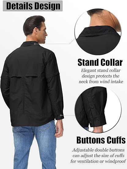 Men Breathable Quick Dry UV Protection Solid Sleeve Shirt - Image 4