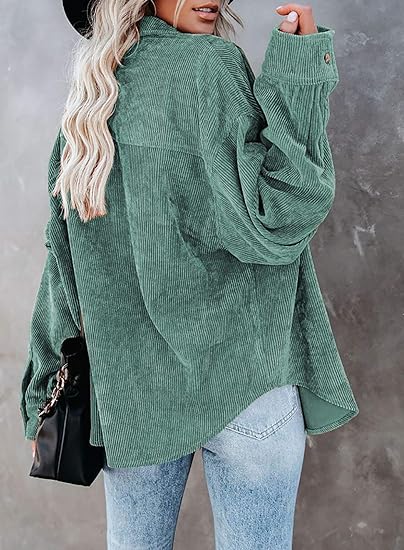Womens Corduroy Button Shirts Long Sleeve Oversized Blouses - Image 2
