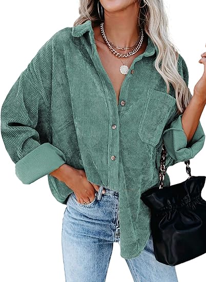 Womens Corduroy Button Shirts Long Sleeve Oversized Blouses