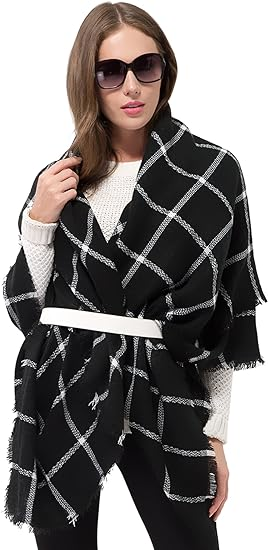 Women Oversized Warm Winter Tartan Checked Shawl Wrap Scarf - Image 4