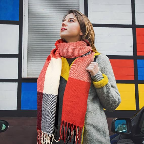 Womens Fashion Long Plaid Shawls Wraps Warm Scarf - Image 3