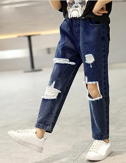 Ripped Jeans for Teen Girls Elastic Waist Cute Girls Pants - Image 3