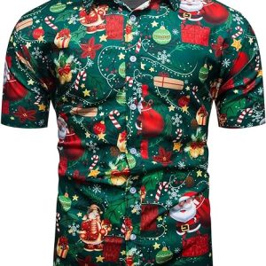Men Novelty Novelty Button Down Dress Santa Claus Shirt